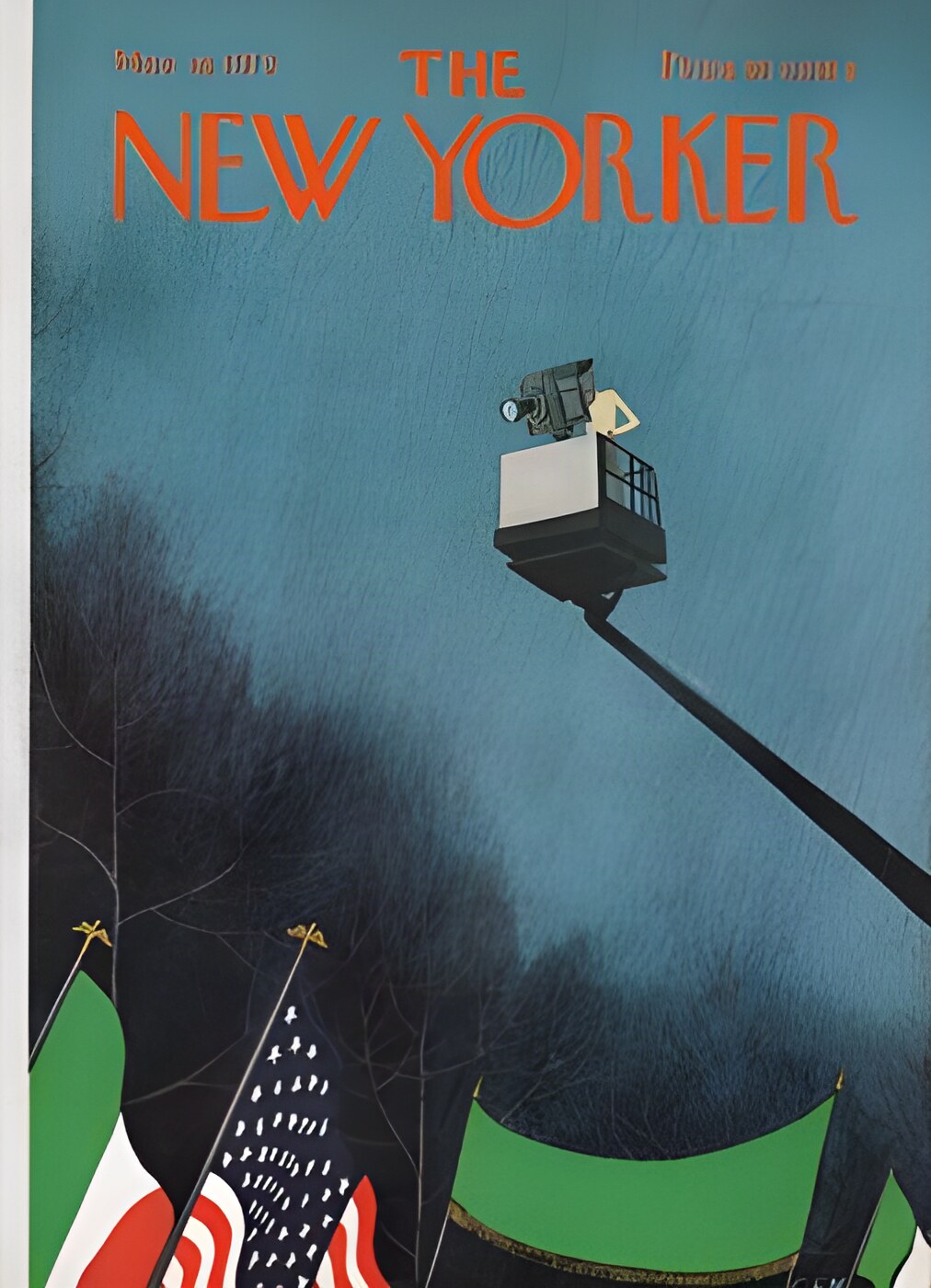 ORIGINAL VINTAGE MAGAZINE COVER:  New Yorker Mar. 18 1972 - TV camera on a crane   by: Charles E. Martin (Illust.)