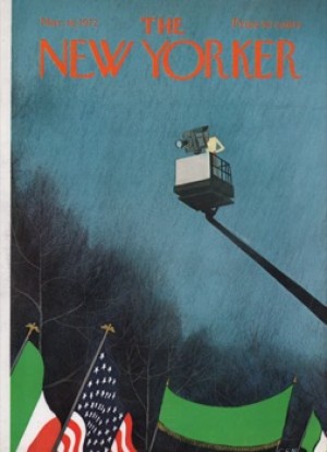 ORIGINAL VINTAGE MAGAZINE COVER:  New Yorker Mar. 18 1972 - TV camera on a crane   by: Charles E. Martin (Illust.)