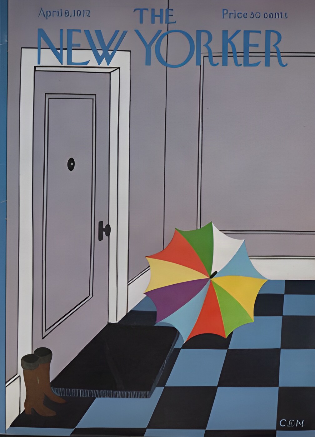ORIGINAL VINTAGE MAGAZINE COVER:  New Yorker April 8 1972 -Umbrella in hallway    by: Charles E. Martin (Illust.)