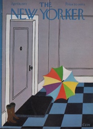 ORIGINAL VINTAGE MAGAZINE COVER:  New Yorker April 8 1972 -Umbrella in hallway    by: Charles E. Martin (Illust.)