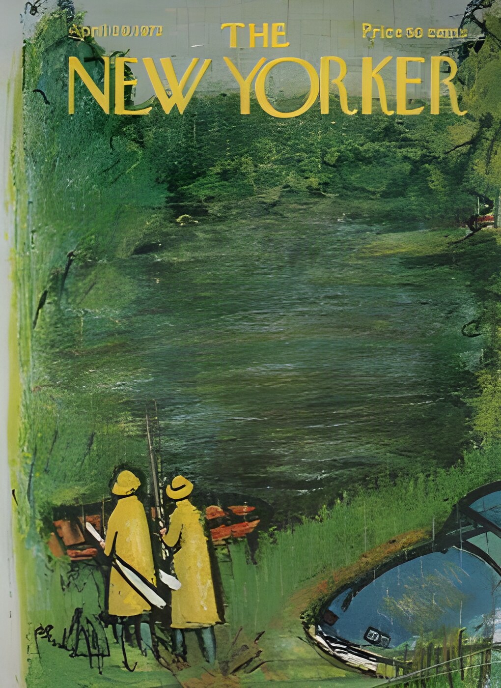 ORIGINAL VINTAGE MAGAZINE COVER:  New Yorker April 29 1972 - Fishing in rain  by: Abe Birnbaum (Illust.)