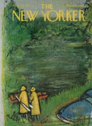 ORIGINAL VINTAGE MAGAZINE COVER:  New Yorker April 29 1972 - Fishing in rain  by: Abe Birnbaum (Illust.)