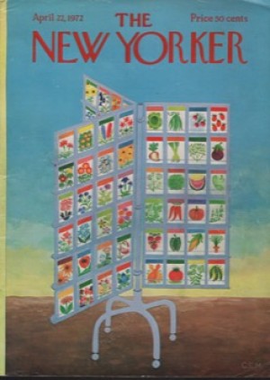 ORIGINAL VINTAGE MAGAZINE COVER:  New Yorker April 22 1972 - Seed packages    by: Charles E. Martin (Illust.)