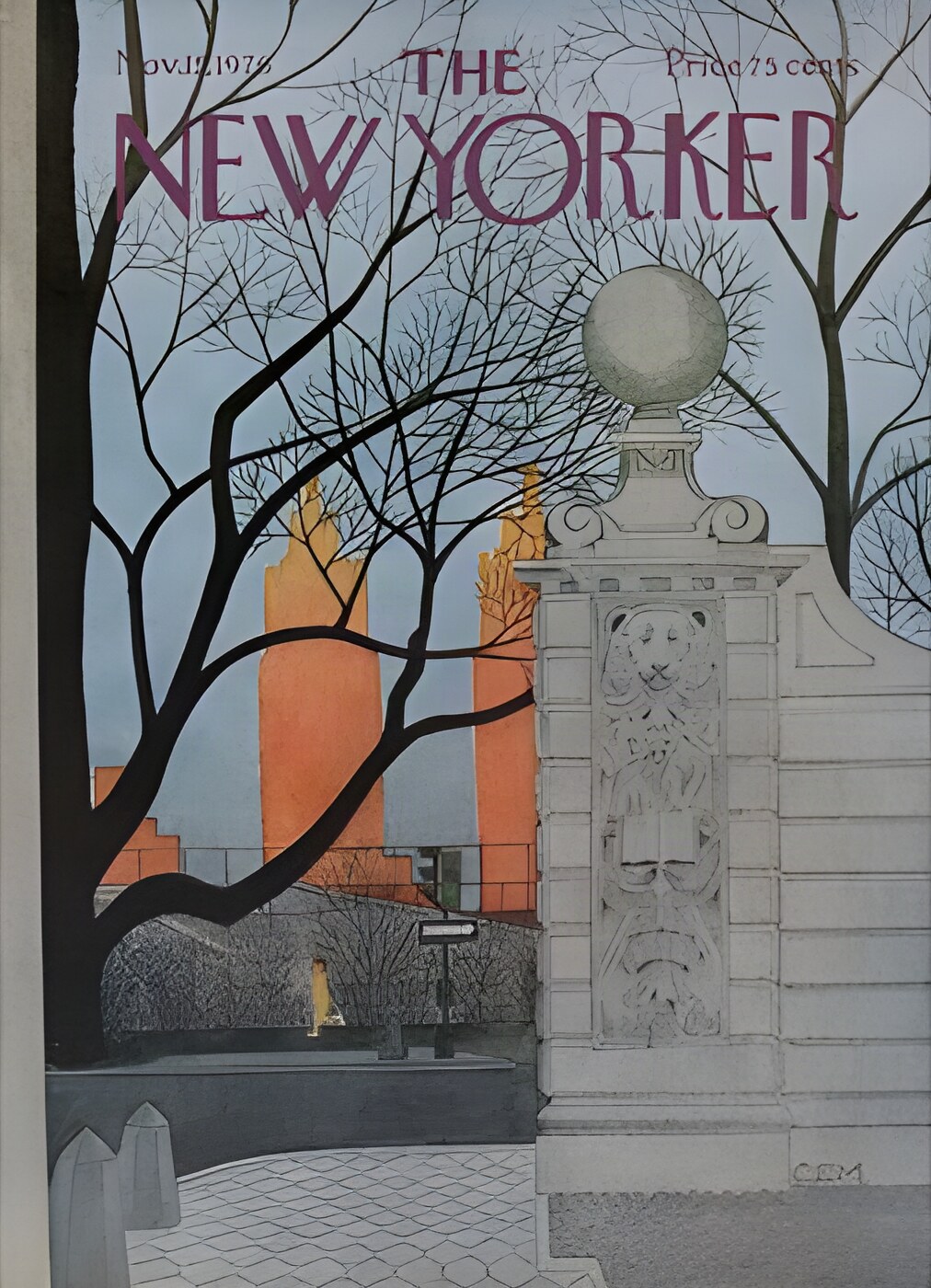 ORIGINAL VINTAGE MAGAZINE COVER:  New Yorker Nov. 15 1976 - City runner   by: Charles E. Martin (Illust.)