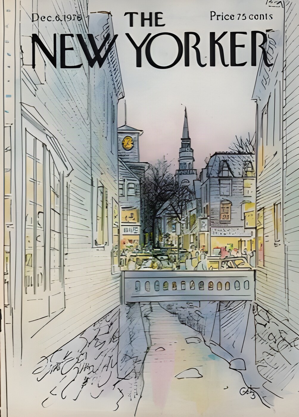 ORIGINAL VINTAGE MAGAZINE COVER:  New Yorker Dec. 6 1976 Small town holiday shoppersby: Arthur Getz (Illust.)