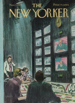 ORIGINAL VINTAGE MAGAZINE COVER:  New Yorker Nov. 1 1976 - TV control room     by: Charles Saxon (Illust.)