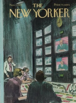 ORIGINAL VINTAGE MAGAZINE COVER:  New Yorker Nov. 1 1976 - TV control room     by: Charles Saxon (Illust.)