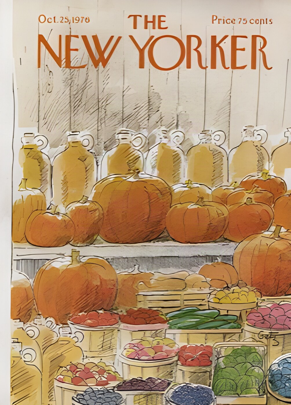 ORIGINAL VINTAGE MAGAZINE COVER:  New Yorker Oct. 25 1976  - Fall harvest by: Arthur Getz (Illust.)