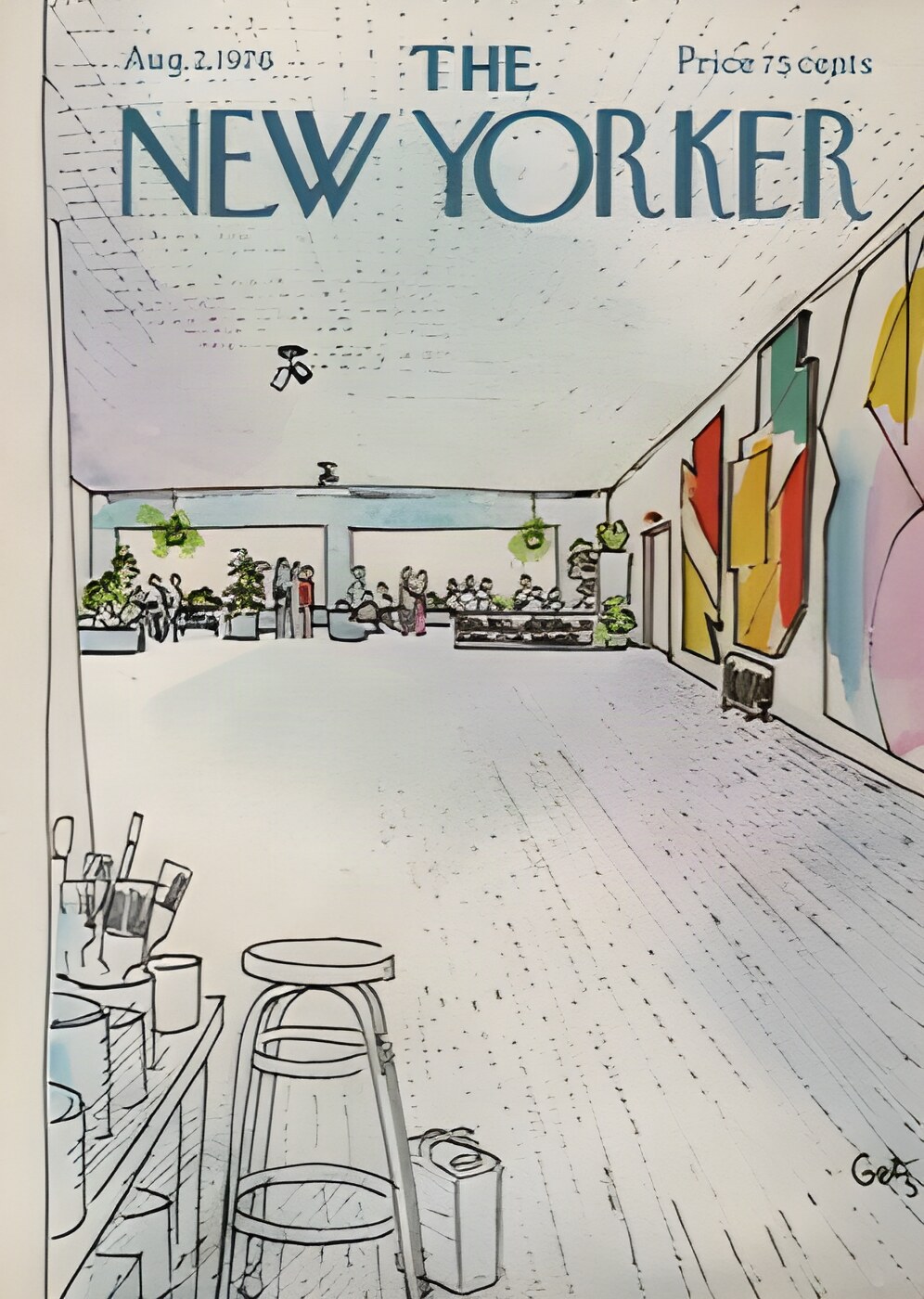ORIGINAL VINTAGE MAGAZINE COVER:  New Yorker Aug. 2 1976  - Art gallery studio   by: Arthur Getz (Illust.)