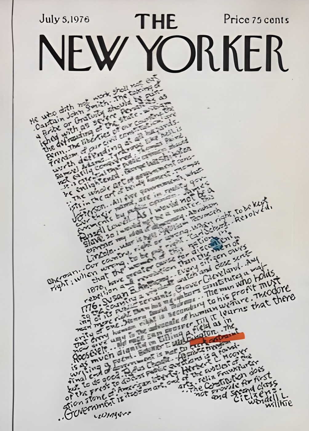 ORIGINAL VINTAGE MAGAZINE COVER:  New Yorker  July 5 1976 Uncle Sam in wordsby: Lou Myers (Illust.)