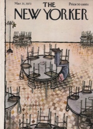 ORIGINAL VINTAGE MAGAZINE COVER:  New Yorker Mar. 31 1973 - Chairs on tables   by: Ronald Searle (Illust.)