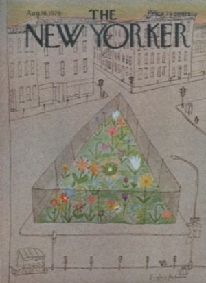 ORIGINAL VINTAGE MAGAZINE COVER:  New Yorker Aug. 16 1976 - Traffic island garden  by: Eugene Mihaesco (Illust.)