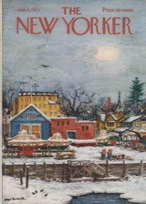 ORIGINAL VINTAGE MAGAZINE COVER:  New Yorker Jan. 6 1973 - Marina in winter   by: Albert Hubbell (Illust.)