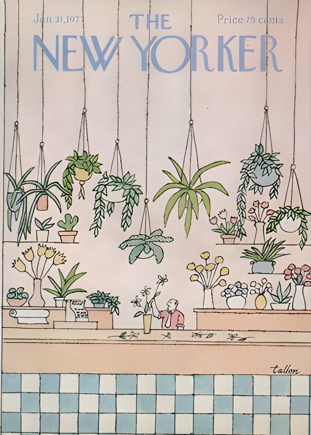 ORIGINAL VINTAGE MAGAZINE COVER:  New Yorker Jan. 31 1977 - Florist Shop  by: Robert Tallon (Illust.)