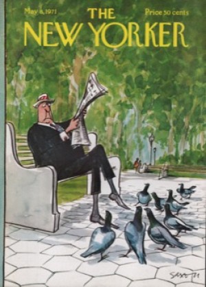 ORIGINAL VINTAGE MAGAZINE COVER:  New Yorker May 8 1971 - Pigeons vs. man  by: Charles Saxon (Illust.)