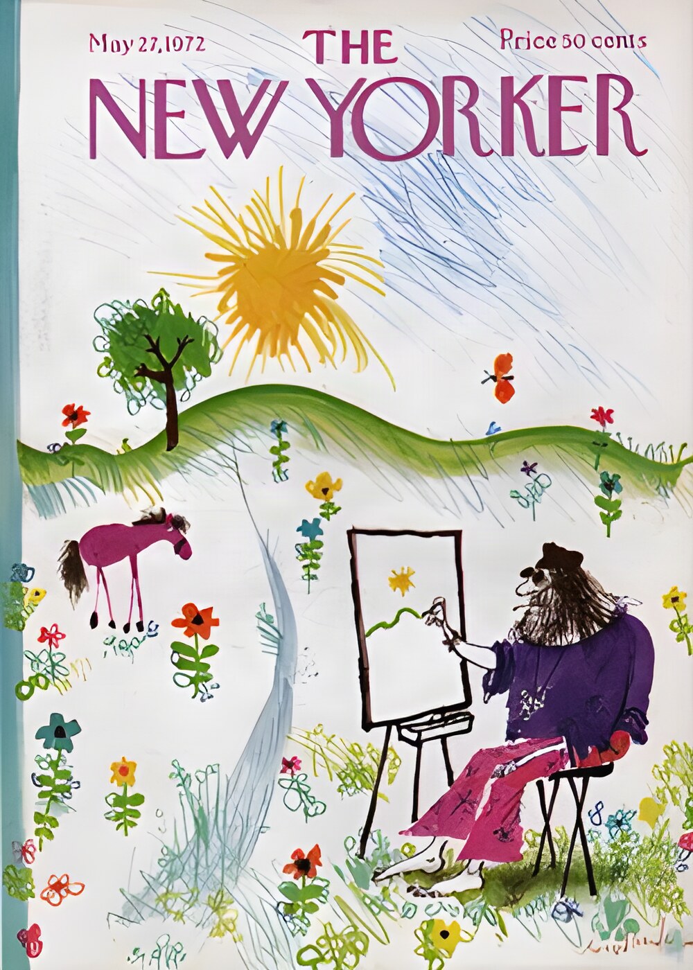 ORIGINAL VINTAGE MAGAZINE COVER:  New Yorker May 27 1972 - Hippie artist    by: Ronald Searle (Illust.)