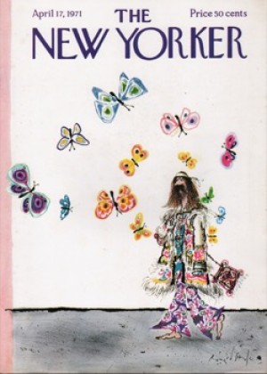 ORIGINAL VINTAGE MAGAZINE COVER:  New Yorker April 17 1971 - Butterflies and hippie   by: Ronald Searle (Illust.)