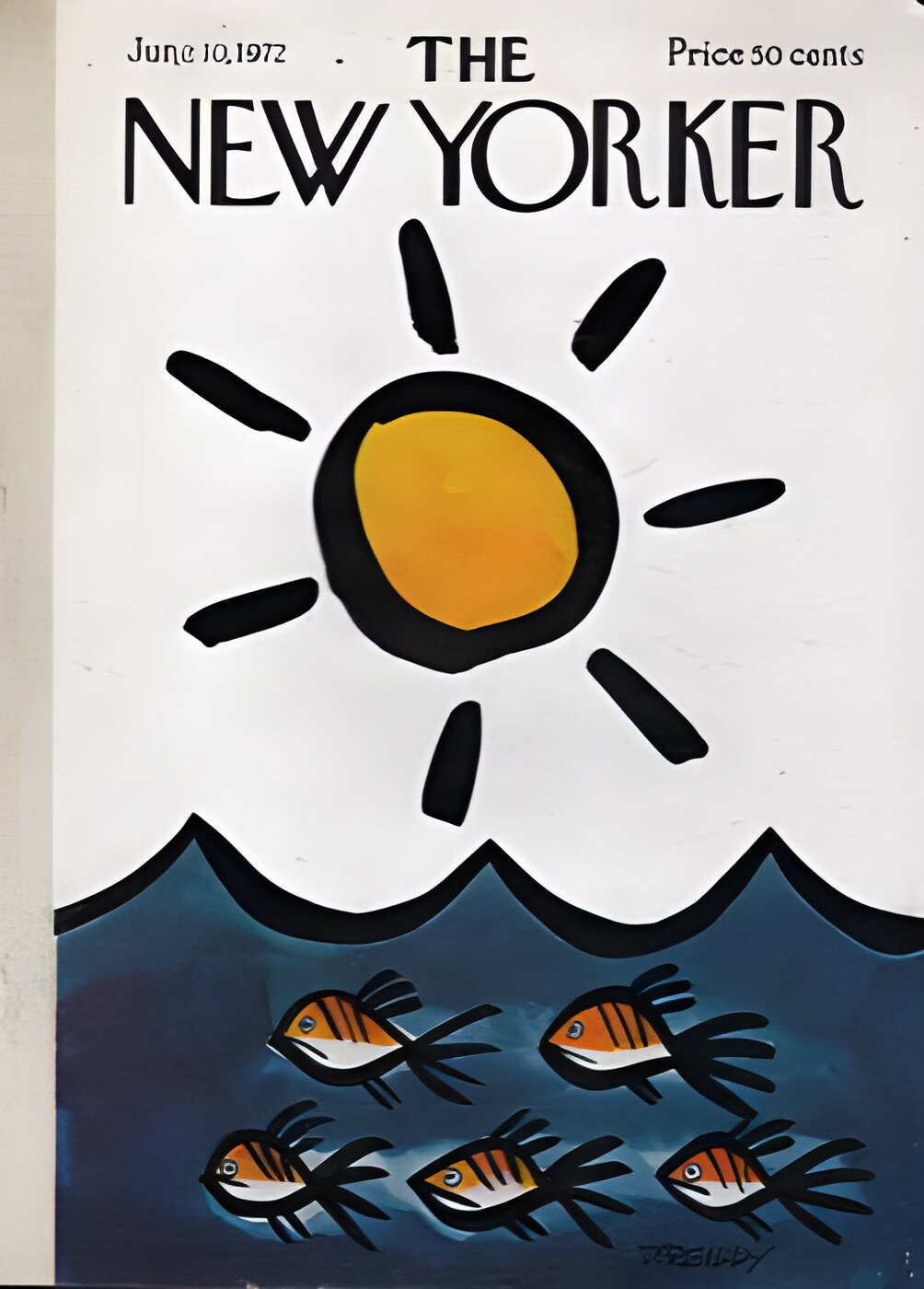 ORIGINAL VINTAGE MAGAZINE COVER:  New Yorker  June 10 1972 Worried fish   by: Donald Reilly (Illust.)