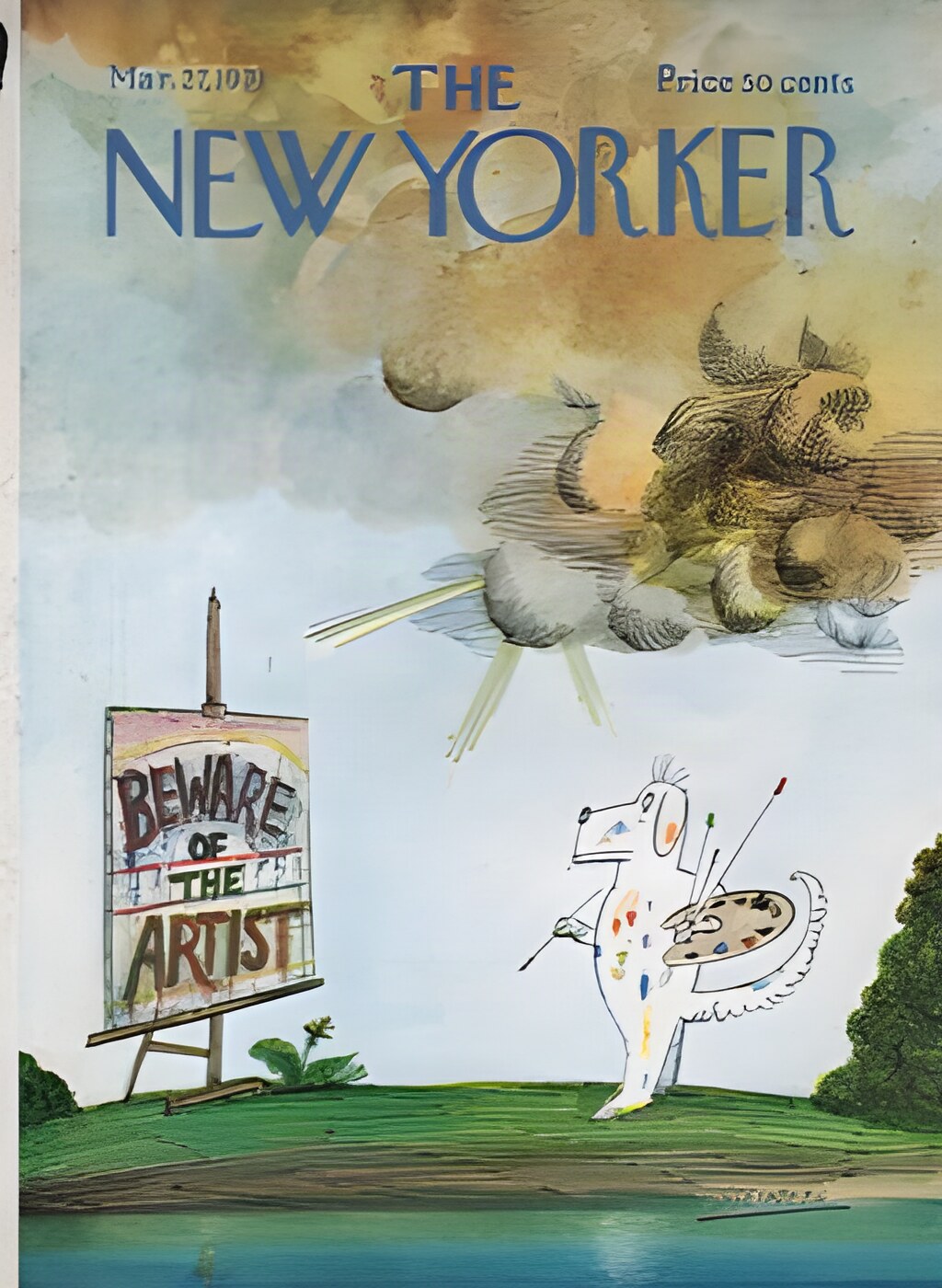 ORIGINAL VINTAGE MAGAZINE COVER:  New Yorker Mar. 27 1971 - Dog painter    by: Saul Steinberg (Illust.)