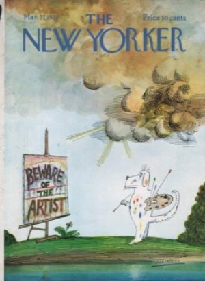 ORIGINAL VINTAGE MAGAZINE COVER:  New Yorker Mar. 27 1971 - Dog painter    by: Saul Steinberg (Illust.)