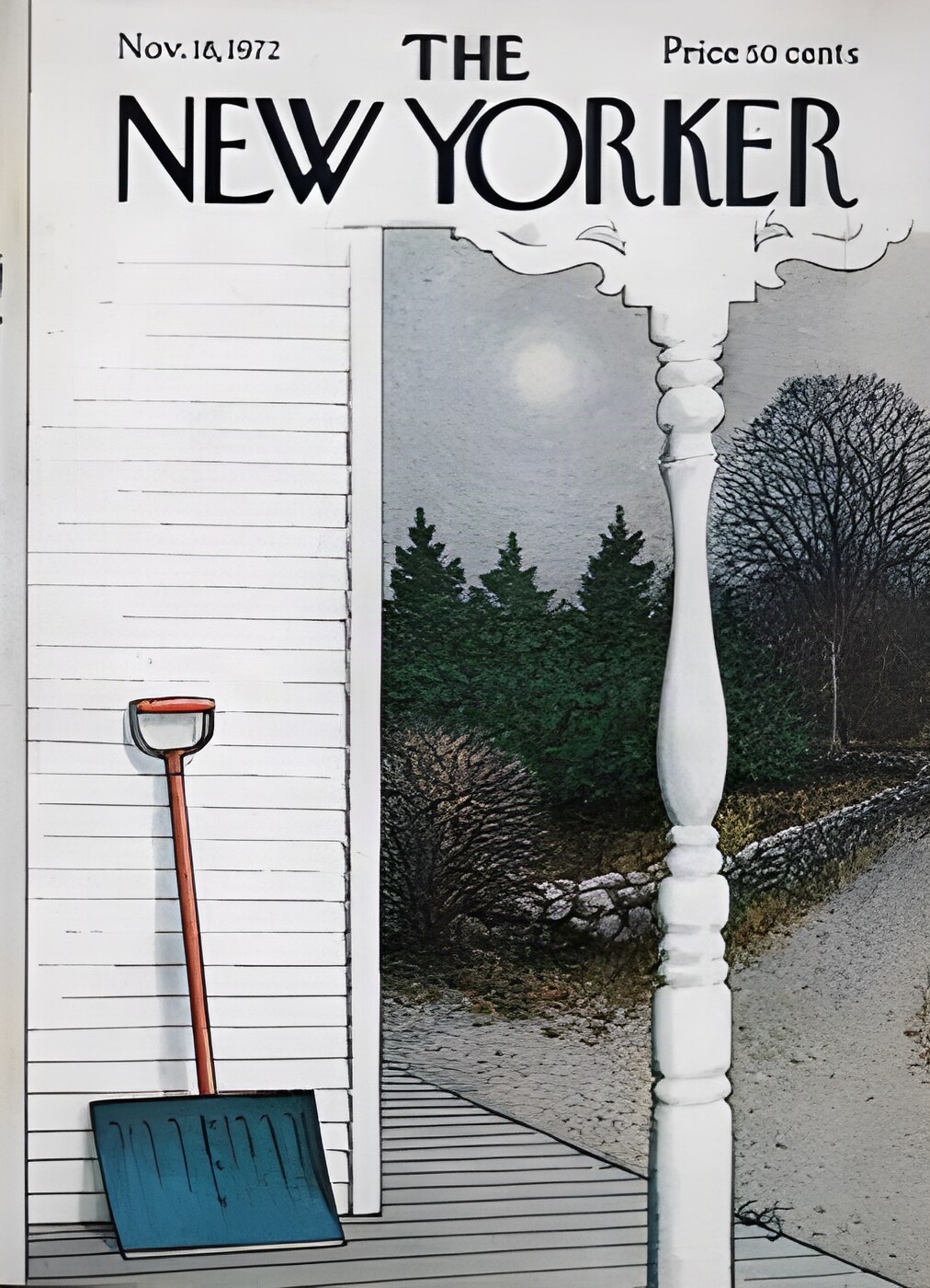 ORIGINAL VINTAGE MAGAZINE COVER:  New Yorker Nov. 18 1972 - Snow shovel   by: Arthur Getz (Illust.)