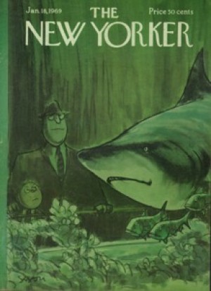 ORIGINAL VINTAGE MAGAZINE COVER:  New Yorker Jan. 18 1969 - Shark tank  by: Charles Saxon (Illust.)
