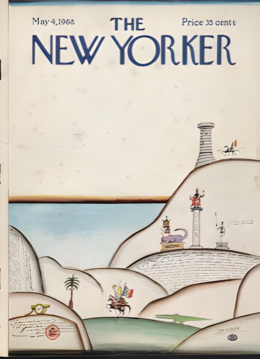 ORIGINAL VINTAGE MAGAZINE COVER:  New Yorker May 4 1968 - Surreal landscape by: Saul Steinberg (Illust.)