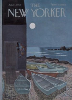 ORIGINAL VINTAGE MAGAZINE COVER:  New Yorker June 1 1968 - Boats in moonlight     by: Charles E. Martin (Illust.)