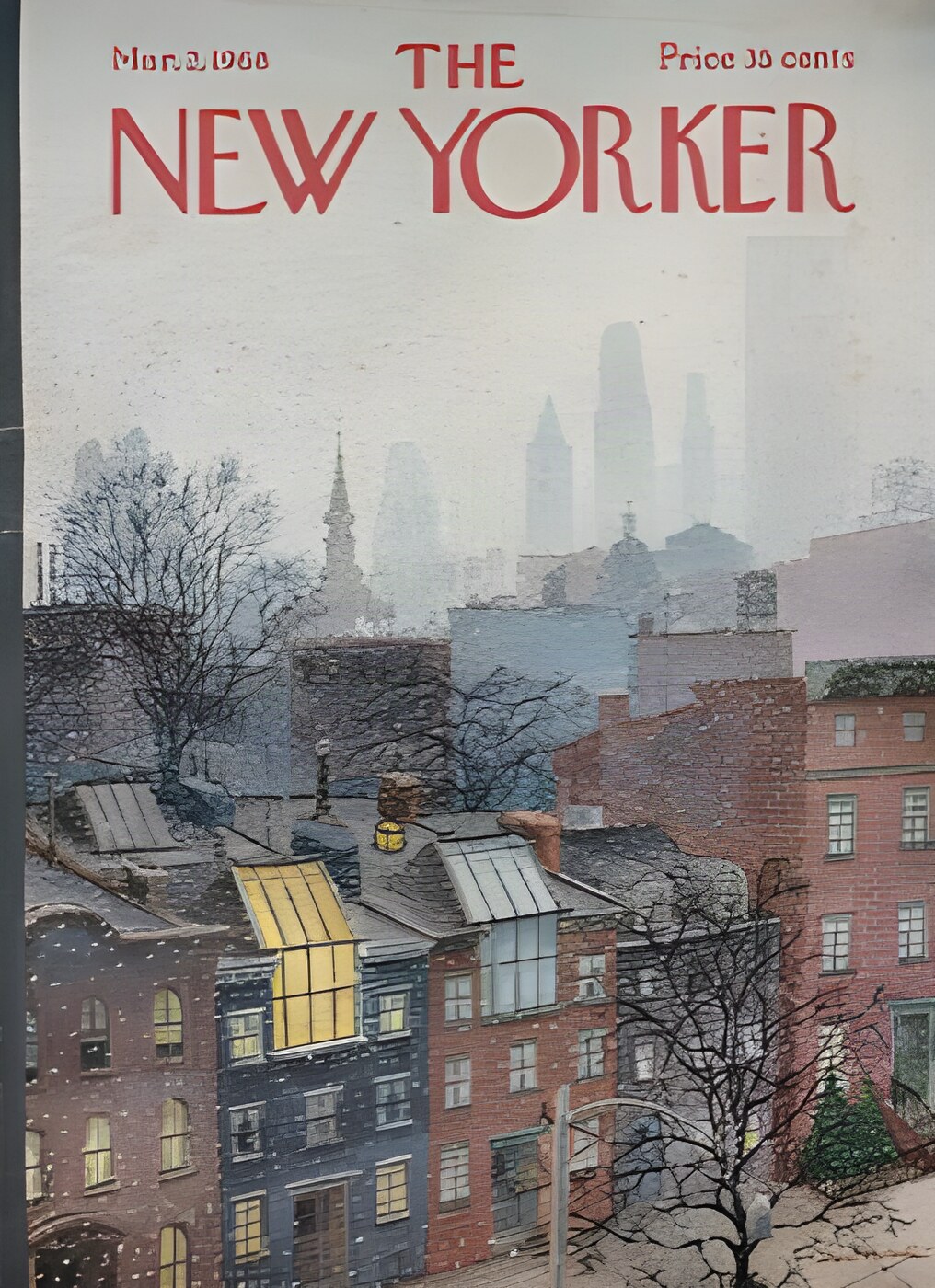 ORIGINAL VINTAGE MAGAZINE COVER:  New Yorker Mar. 2 1968 - Snow falling   by: Albert Hubbell (Illust.)