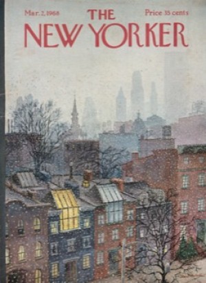 ORIGINAL VINTAGE MAGAZINE COVER:  New Yorker Mar. 2 1968 - Snow falling   by: Albert Hubbell (Illust.)
