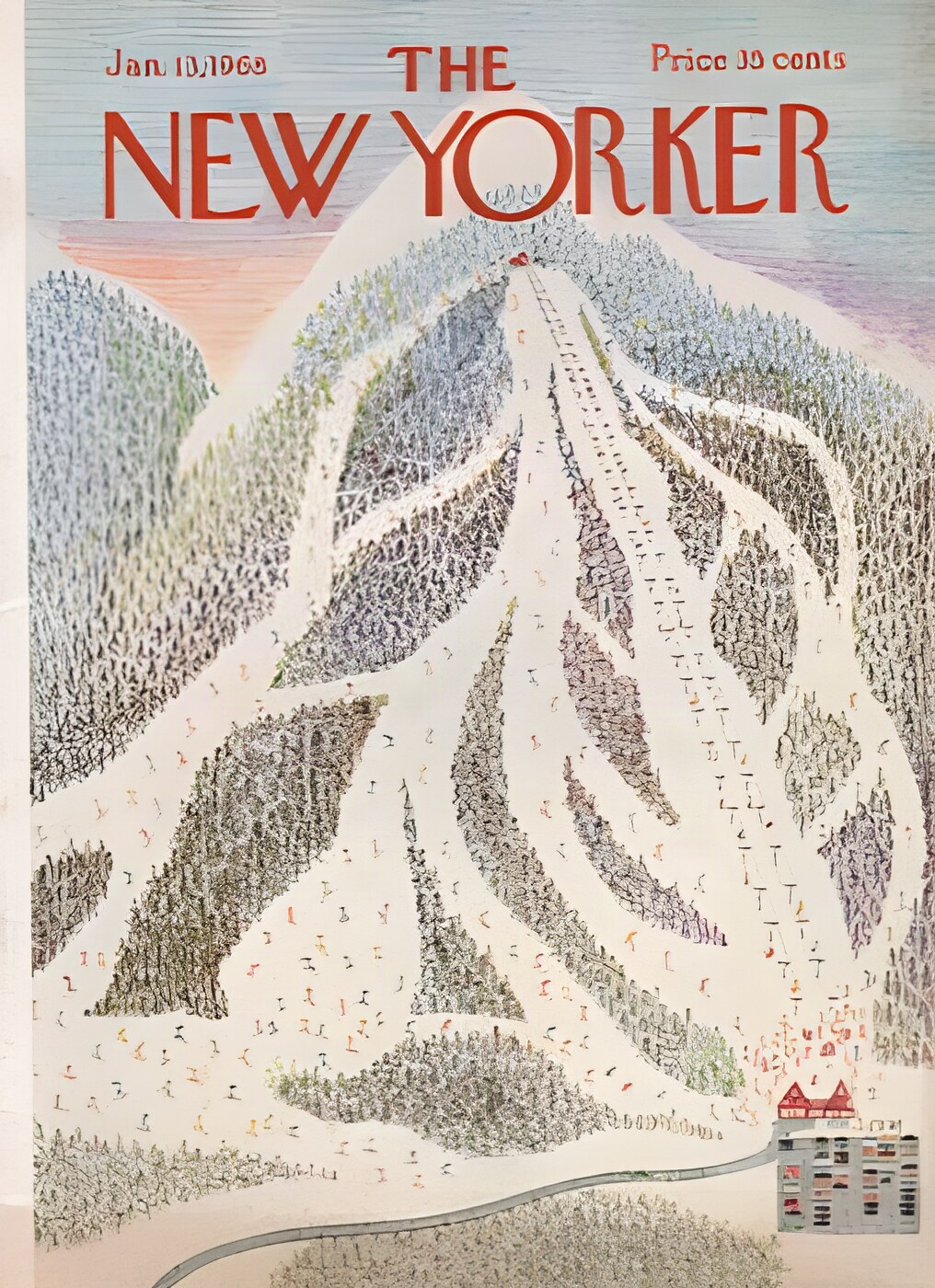 ORIGINAL VINTAGE MAGAZINE COVER: New Yorker Mar. 2 1968 - Ski Trailsby: Charles E. Martin (Illust.)