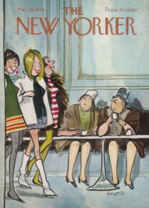ORIGINAL VINTAGE MAGAZINE COVER:  New Yorker Mar. 30 1968 - Fashion trends   by: Charles Saxon (Illust.)