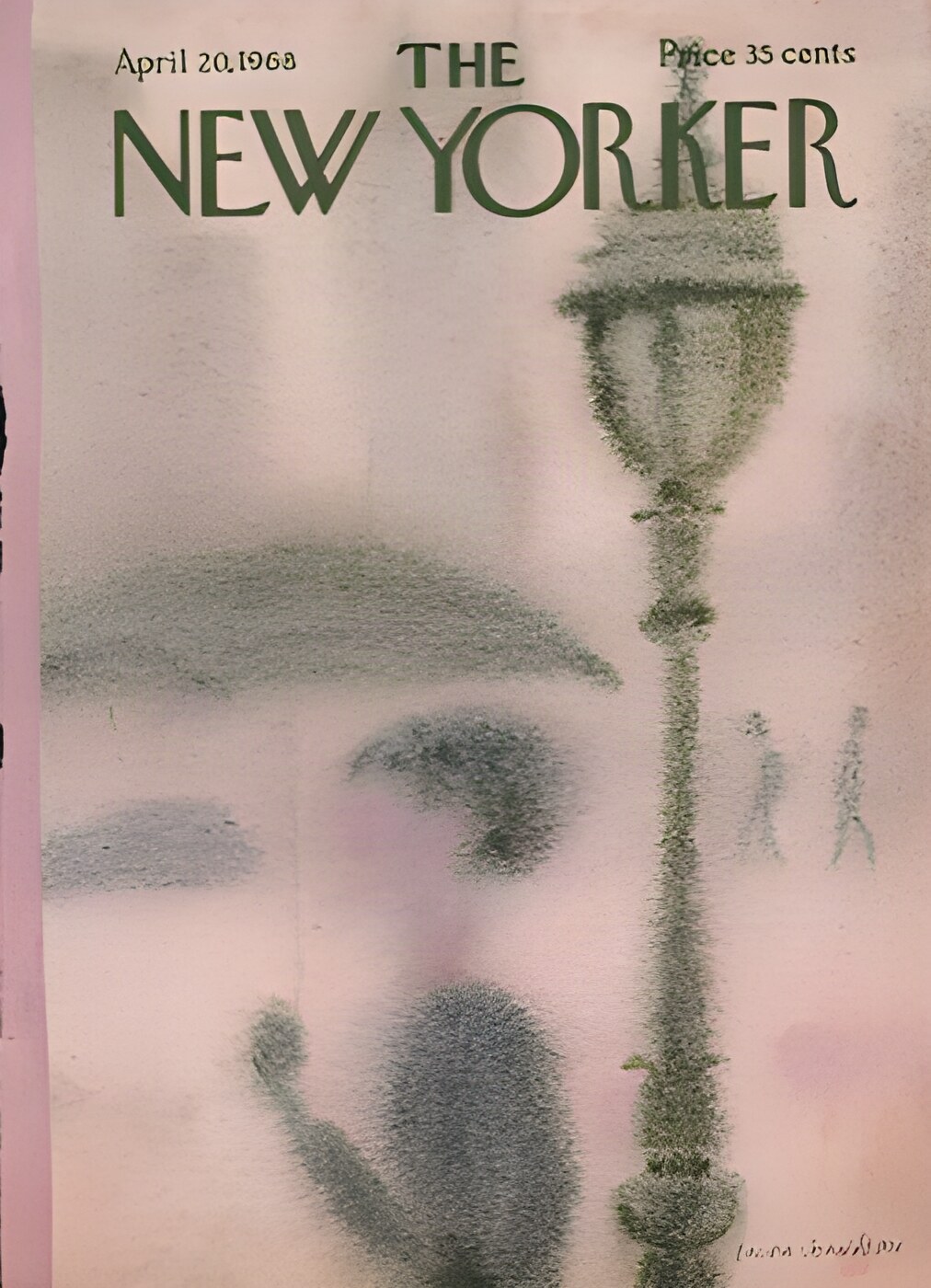 ORIGINAL VINTAGE MAGAZINE COVER:  New Yorker April 20 1968 - Misty rain     by: Laura Jean Allen (Illust.)