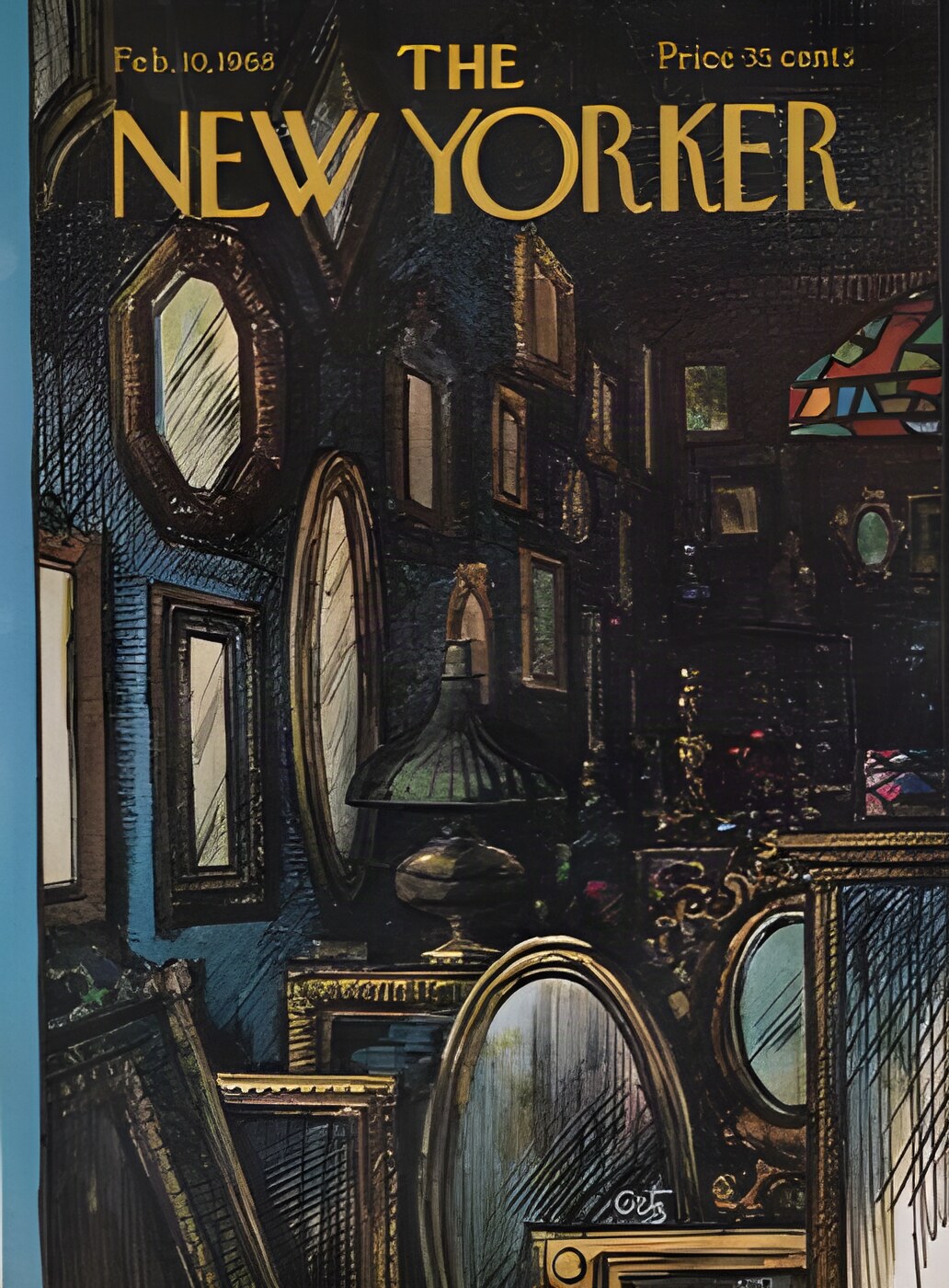 ORIGINAL VINTAGE MAGAZINE COVER:  New Yorker Feb. 10 1968 -  Antique frames   by: Arthur Getz (Illust.)