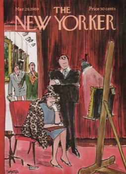 ORIGINAL VINTAGE MAGAZINE COVER:  New Yorker Mar. 29 1969 - Woman studying painting for sale   by: Charles Saxon (Illust.)