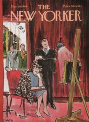 ORIGINAL VINTAGE MAGAZINE COVER:  New Yorker Mar. 29 1969 - Woman studying painting for sale   by: Charles Saxon (Illust.)