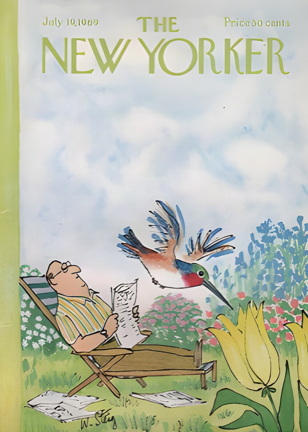 ORIGINAL VINTAGE MAGAZINE COVER:  New Yorker July 19 1969 - Man lounging in garden   by: William Steig (Illust.)