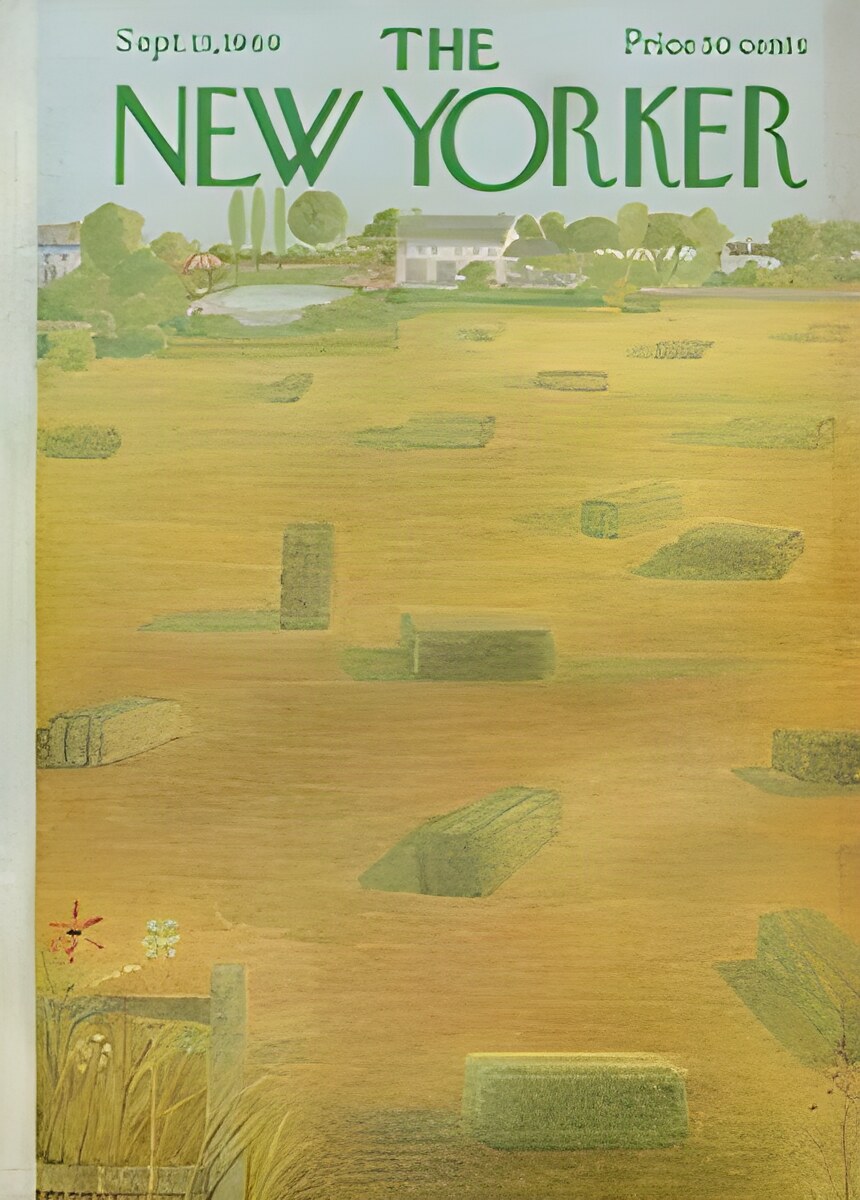 ORIGINAL VINTAGE MAGAZINE COVER:  New Yorker  Sept. 13 1969 - Hay Bales  by: Ilonka Karasz (Illust.)