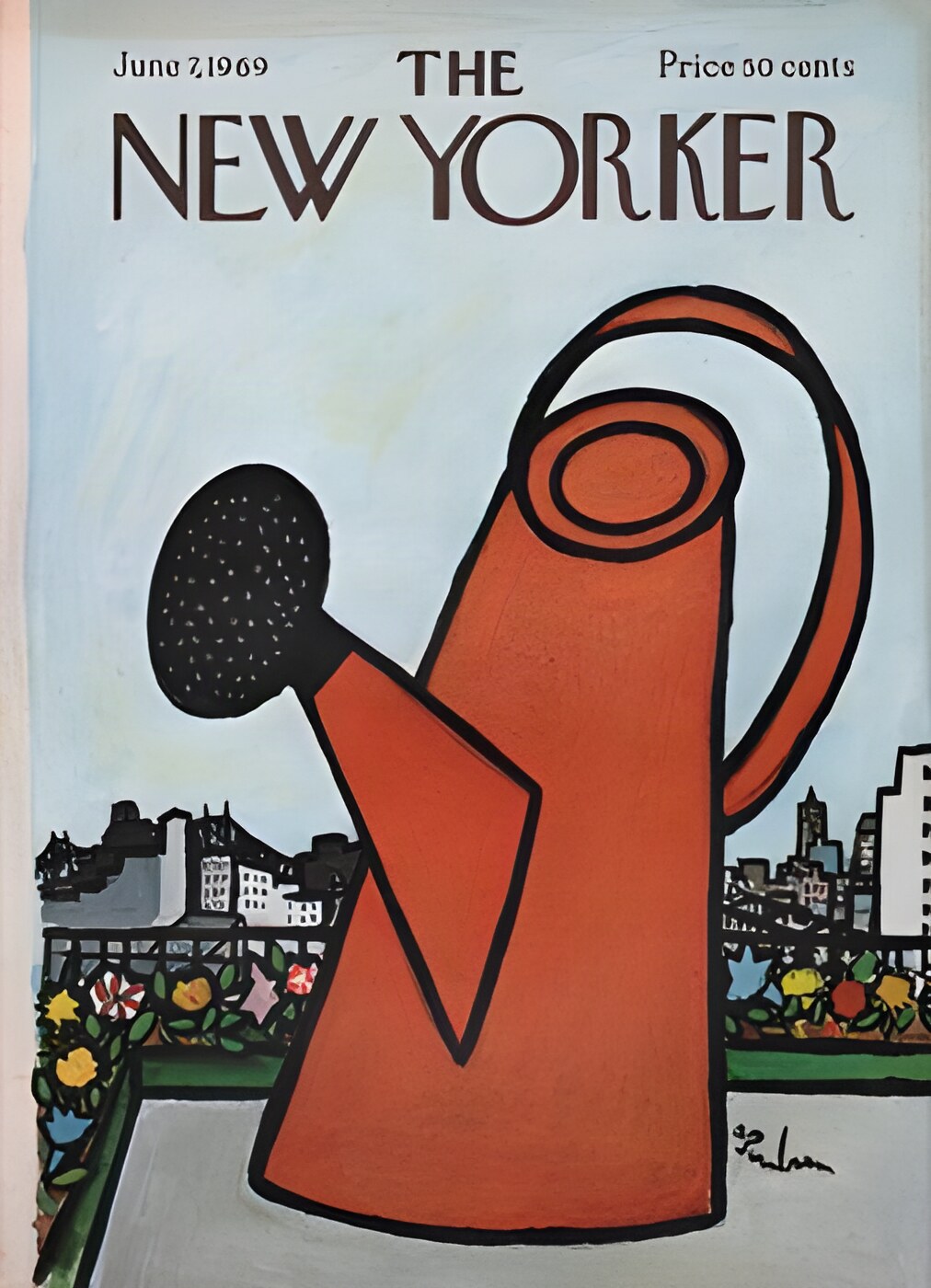 ORIGINAL VINTAGE MAGAZINE COVER:  New Yorker June 7 1969 - Watering Can    by: Abe Birnbaum (Illust.)