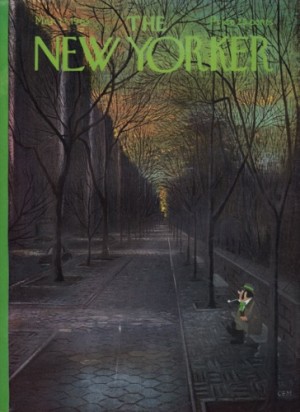 ORIGINAL VINTAGE MAGAZINE COVER: New Yorker Mar. 13 1965  Leprechaun on benchby: Charles E. Martin (Illust.)