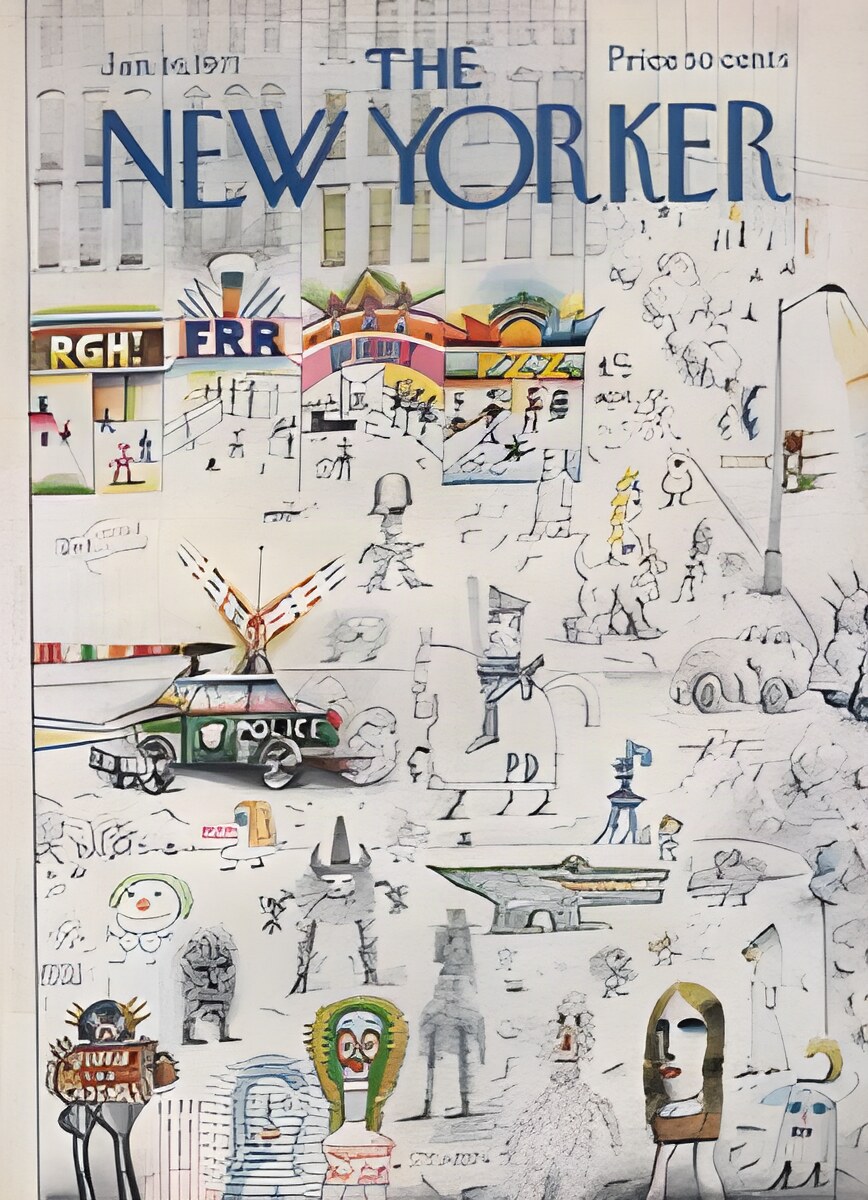 ORIGINAL VINTAGE MAGAZINE COVER: New Yorker Jan. 16 1971 - City streetsby: Saul Steinberg (Illust.)