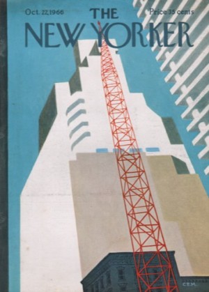 ORIGINAL VINTAGE MAGAZINE COVER: New Yorker Oct. 22 1966 - Construction craneby: Charles E. Martin (Illust.)
