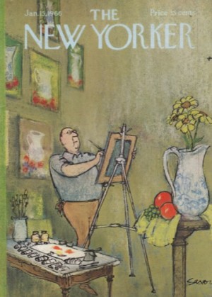 ORIGINAL VINTAGE MAGAZINE COVER: New Yorker Jan. 15 1966 - Man painting at easelby: Charles Saxon (Illust.)