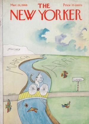 ORIGINAL VINTAGE MAGAZINE COVER: New Yorker Mar. 26 1966 - Crossing into summerby: Saul Steinberg (Illust.)