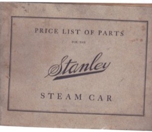 Price List of Parts for the Stanley Steam Carby: Stanley Motor Carriage Company
