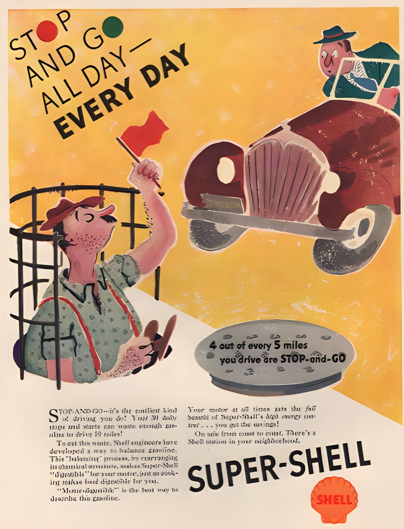 ORIG. VINTAGE MAGAZINE AD: 1937 SHELL GAS ADby: Steig (Illust.), William, William