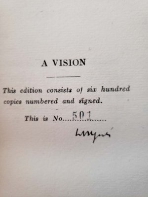 A Vision. An Explanation of Life Founded upon the Writings of Giraldus and Upon Certain Doctrines attributed to Kusta Ben Luka (SIGNED COPY)by: Yeats, William Butler 