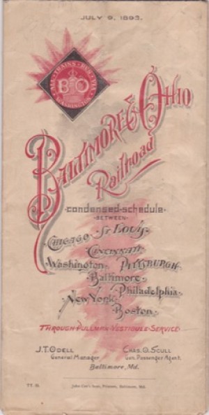 Baltimore & Ohio Railroad Condensed Schedule between Chicago, St. Louis, Cincinnati, etc./ July 9, 1893 WITH COLOR MAPby: N/A