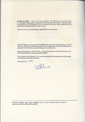 Feed the Mind: A Centenary Celebration of Lewis Carroll's Visit to Alfreton in 1884 (SIGNED)by: Goodacre, Selwyn H.