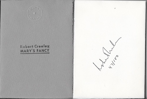 Mary's Fancy (SIGNED COPY)by: Creeley, Robert